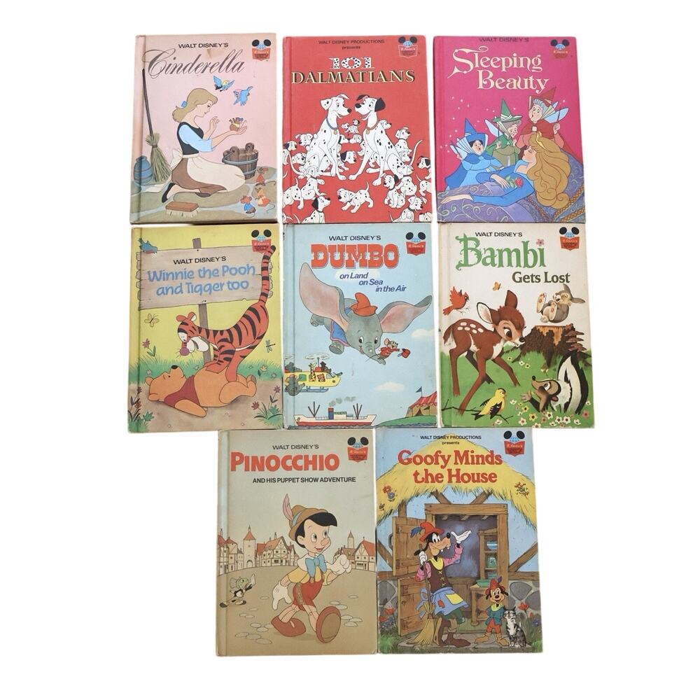 Vintage Disney Hardback Children's Book Lot of 8 Cinderella Dumbo 101 Dalmatians